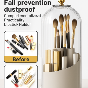 Desktop Dustproof Cosmetic Organizer Rotating Compartment Pencil Holder Lipstick Shelf