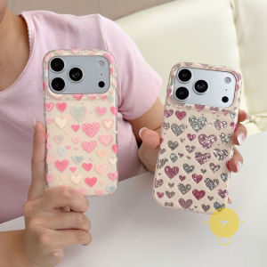 For iPhone 17 Pro Max Case TPU Heart Phone Case For 16 15 Cover Aesthetic Korean Cute