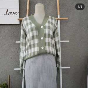 Knit cardigan wanita kotak catur besseler - Rajut cardigan wanita - Cardigan murah kotak