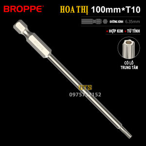 Mũi hoa thị có lỗ từ tính dài 100mm BROPPE | Mũi vít hoa thị chuôi lục giác ngắn 6.35mm nam châm trợ lực thép S2 siêu bền chân 1/4" | Bộ hoa thị nam châm mũi hoa thị lục giác lỗ