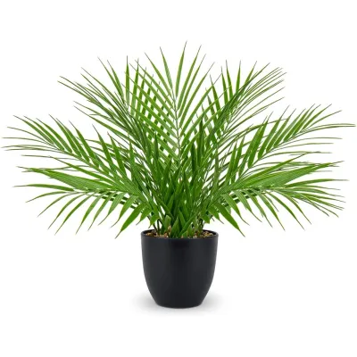 ต้นไม้ปลอม 15 พืชปาล์มประดิษฐ์ในกระถางสีดําด้านสมจริง Faux Tropical Palm Tree Houseplant สําหรับบ้านห้องนั่งเล่นในร่มโต๊ะตกแต่งห้องนอน