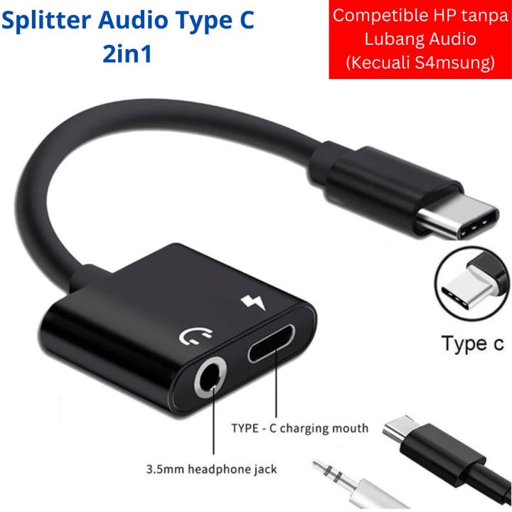 Earphone Type C Jack Adapter Kabel Splitter Type C Headphone 2in1