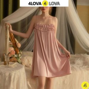 Váy Ngủ 2 Dây Lụa Pháp Cao Cấp Bèo Ngực Dáng Suông 4LOVA