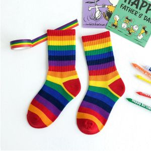 Sweet Rainbow Girls Children Socks Comfortable Soft Cotton Baby Kids Ankle Long Sock Colorful Stripes Crew Fashion Autumn Socks