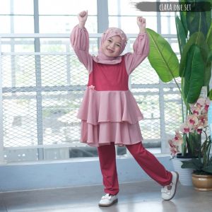 Clara One Set l Baju Setelan Anak Muslim l Outfit Kekinian Bayi Perempuan one set - Little Bee Boutique - set muslim anak 1 tahun - set muslim anak perempuan - setelan busana muslim anak - outfit anak muslim - outfit anak perempuan - baju muslim balita pe