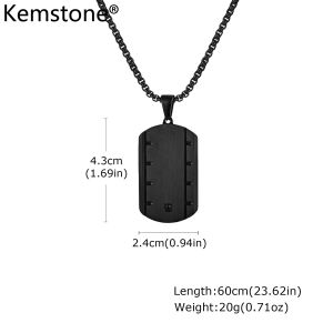 Kemstone Mens Geometric Stainless Steel Pendant Necklace with Cubic Stone in Silver and Black