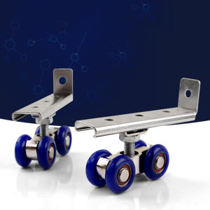 HOL Sliding Door Roller 4 Wheels 2Pcs/set Track Pulley Home Room Wood Door Hanging Wheels Rail Track Pulley