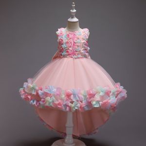 Kids Girl Princess Dress Birthday Dress for Girls Big Flower Tailing Dress Wedding Flower Girl Gown with Freebies