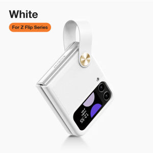 Sanptoch Slim Premium Leather Case For Samsung Galaxy Z Flip 6/5/4/3 Phone Case With Lanyard For Galaxy Z Flip3 Flip4 Flip5 Flip6 5G Shockproof Casing