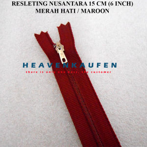Resleting Zipper Merek Nusantara 15 cm / 6 inch Merah Hati Marun Maroon Harga Per Lusin Atau 12 Pcs