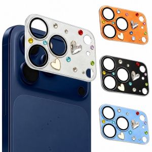 CHUN053634 Trái tim 3D đính  cương Miếng dán bảo vệ camera điện thoại bằng kính. Bao phủ toàn bộ HD rõ nét Phim bảo vệ ống kính điện thoại  Chống sốc Nắp bảo vệ ống kính máy ảnh. Cho iPhone 18 Pro Max