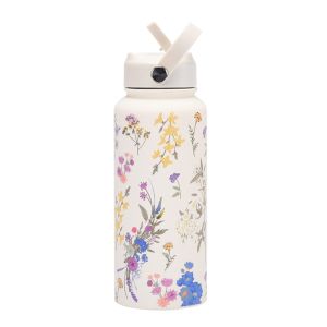 NEXASHOP With Straw 1000ML Tumbler 1L Capacity Printed Design Portable Vacuum Cup Creative 304 Stainless Steel Drinking Cup Travel Use