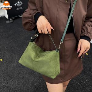 Stylish Women Faux Suede Shoulder Bag with Multiple Compartments Solid Color Crossbody Bag for Daily Use