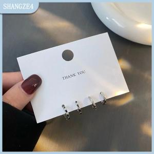 【SHANGZE4】 4PCS Stainless Steel Hoop Earrings Cool Daily Wear Jewelry Accessories
