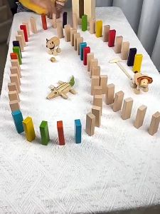 54Pcs Wooden Tower Building Blocks Toy Rainbow Domino Stacker Board Game Folds High Montessori