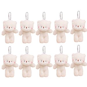 GUAIP 10Pcs Stuffed Little Bear Plush Toy Cartoon Animal Keyring White Bear Plush Keychain Car Key Pendant Cute Bear Plush Dolls Schoolbag Ornaments