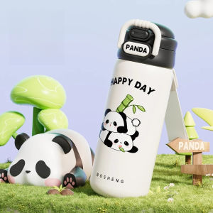 Stainless Steel Thermos Cup Cute Panda Straw Water Cup Children and Students Double Elastic Cover Tide Play Sports Water Cup2026