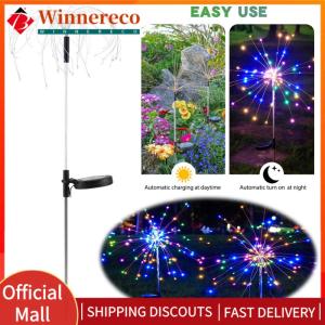 【winnereco】 2Pcs Garden Fairy Light Waterproof Smart Sparklers Firework LED String Light 8 Lighting Modes Outdoor Solar Fairy Lights