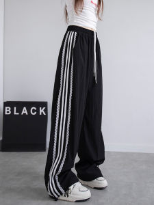 Korean Lace Patchwork Womens Trousers Side Stripe Webbing Wide-Leg Pants Casual Baggy Sweatpants Womens Pants Trend 20262026