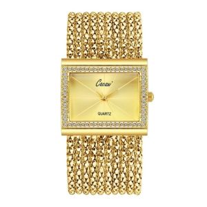 MADEWITH Square Dial Quartz Wrist Watch Luxury Steel Strap Dress Watch Vintage Quartz Movement Diamond Watch for Women