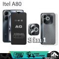 3IN1 TEMPERED GLASS BLUE ITEL A80 BONUS LENSA CAMERA+GARSKIN CARBON. 