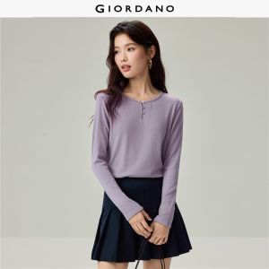 Giordano Women Wide round neck long sleeve slim rib tee Free Shipping 05326787