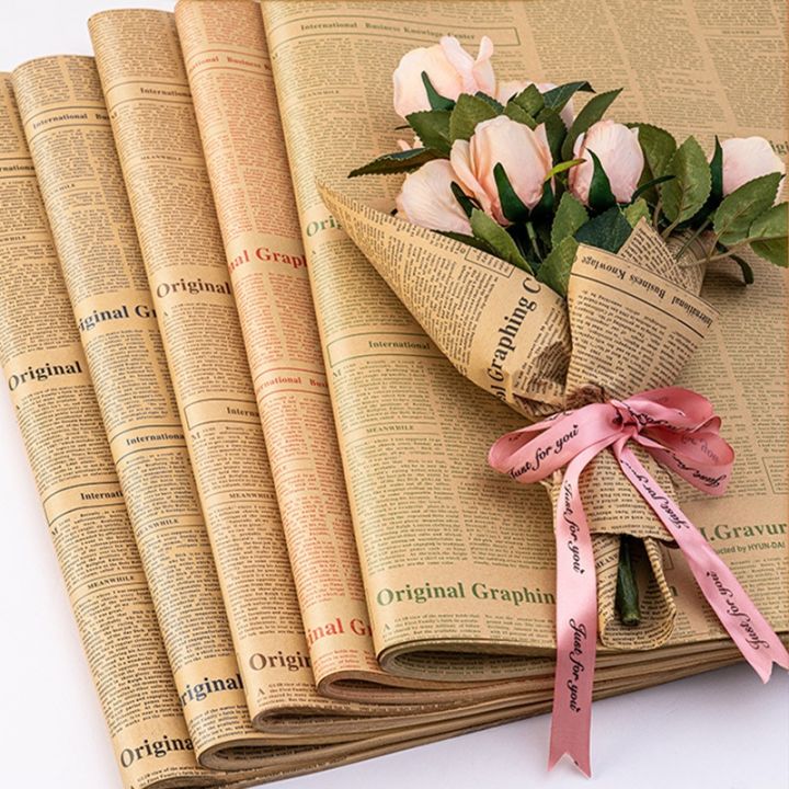 💐กระดาษห่อช่อดอกไม้💐 กระดาษคราฟท์ 20แผ่น/แพ็ค ลายหนังสือพิมพ์ ห่อพัสดุ ...