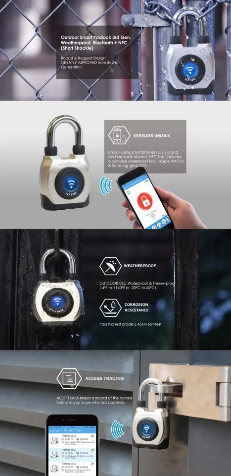 eGeeTouch Outdoor Smart Padlock 3rd Gen, Weatherproof, Bluetooth + NFC  (Short Shackle)