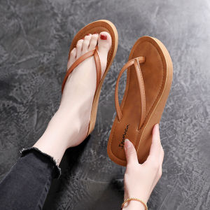 Original Flip Flop for Women PU Leather Brown Classic Basic Style Korea Casual Outdoor Slipper