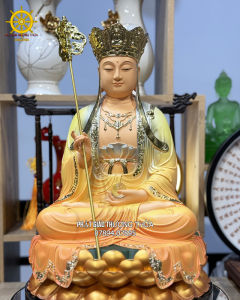Tượng Địa Tạng Vương Bồ Tát áo rũ 2 màu cao 30cm và 40cm ngồi đế sen vàng