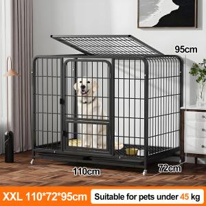 Mobile Square Tube Wire Dog Cage Large Metal Cage With Tray Pet Cage Indoor Dog House