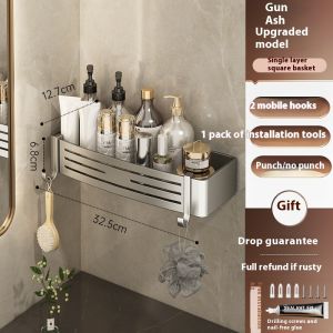 bilik Gray Bathroom Shelf Free Punch Aluminum Bathroom Shelf Toilet Makeup Storage Rack Hanger Corner