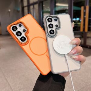Creativity For Magsafe Frosted Magnetic Phone Case For Samsung S26 S25 A57 A17 A26 A36 A16 Plus Ultra Metal Button Bumper Cover