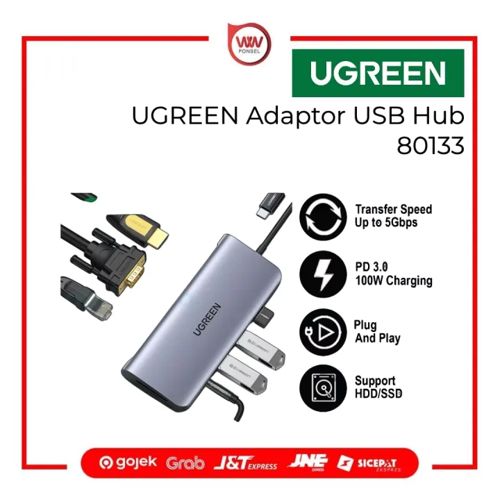 UGREEN 80133 Adaptor USB Hub 10 in 1 Type C To RJ45 HDMI VGA SD Card ...