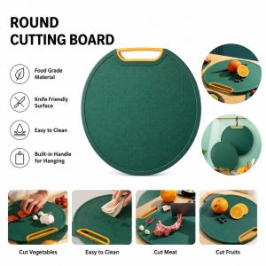 Plastic Cutting Board Non-Slip Round HDPE Chopping Board for Meat Vegetable Easy Grip Handle