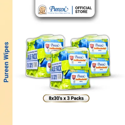 Pureen Antibacterial Hygiene Wipes 8x30s x 3 Packets (Bundle Sale)