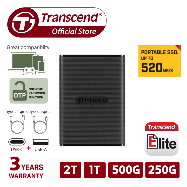Transcend ESD270C USB Gen2 USB Type-C transfer speeds up to 520MB/s  Portable SSD Capacity: 250GB, 500GB, 1TB, 2TB Portable Solid State  Drive