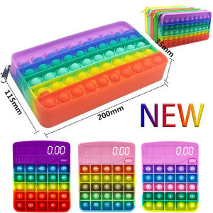 LYZRC 2IN1 rainbow Macaron Big Pop it Pencil Case Bag Popit Fidget Toys Calculator