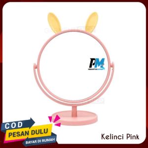 Cermin Make Up Motif Telinga Kucing Kelinci Standing Mirror Bulat Lucu
