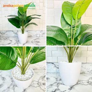 Pohon Hias Tanaman Artificial Daun Keladi Hijau X12 Pot Dasar Hitam & Pot Melamine Putih Hiasan Ruang Tamu Aesthetic