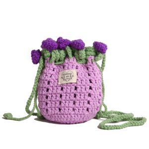 IU MISS โครเชต์ กระเป๋าถักช่อดอกกุหลาบ โบฮีเมียน เชือกฝ้าย กระเป๋าสะพายข้างถัก สร้างสรรค์ ชนบท กระเป๋าถังชายหาดสีโรส ของขวัญวันเกิด