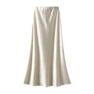 9836 Pleated Slim Fit A-Line Long Women Spring Draped Satin Mermaid Skirt