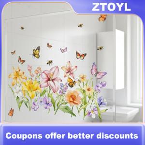 【ZTOYL】 Removable Waterproof Flower Wall Sticker SelfAdhesive Floral Bathroom Art Kitchen Sink Home Tile Decor