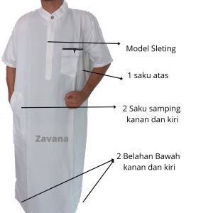 Jubah Putih Gamis Pria Lengan Pendek Bahan Baloteli Sz M-XXL