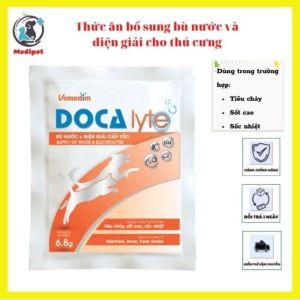 Dung dịch uống bù nước điện giải cấp tốc cho chó mèo Docalyte dùng khi mất nước nôn ói tiêu chảy bị bệnh vận động nhiều đi du lịch gói 6.8g