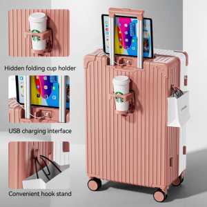 Laoshidaishu Koper Travel 20 Inch Pengisi Daya USB Tas Troli Tempat Gelas Air Wanita 24 Inch Casing Penerbangan 22 Inci
