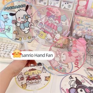 Kawaii Sanrio Handheld Fan Kuromi Cinnamoroll Summer Portable Transparent Small Round Fan Childrens Outdoor Activity Fan