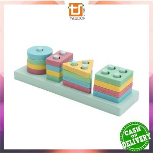 OFM-M332 Puzzle Geometri Mainan Edukasi Anak Papan Susun Sortir Bentuk Rainbow / Puzzle Kayu Pilar Basic Shape Balok Susun / Wooden Toys Matching Shape Import