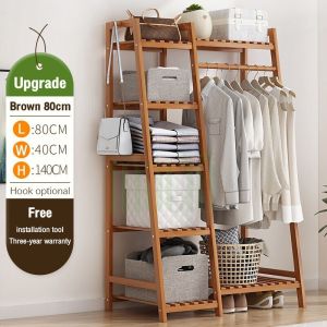 LACC Multifunctional Clothes Hanging Rack High-Grade 150/190CM Bedroom Open Wardrobe Bamboo Clothes Rack Cabinet Clothes Organizer Storage