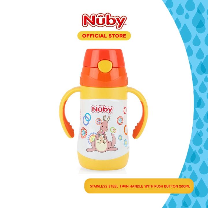 Nuby Kids Stainless Steel Twin Handle With Push Button 280ml